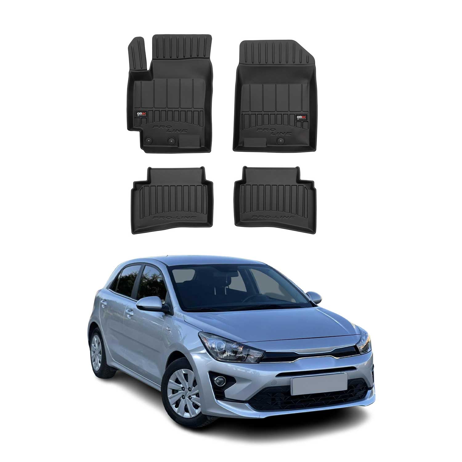 OMAC Tapis de sol en caoutchouc pour KIA Rio HB 2017-2023 Noir Premium