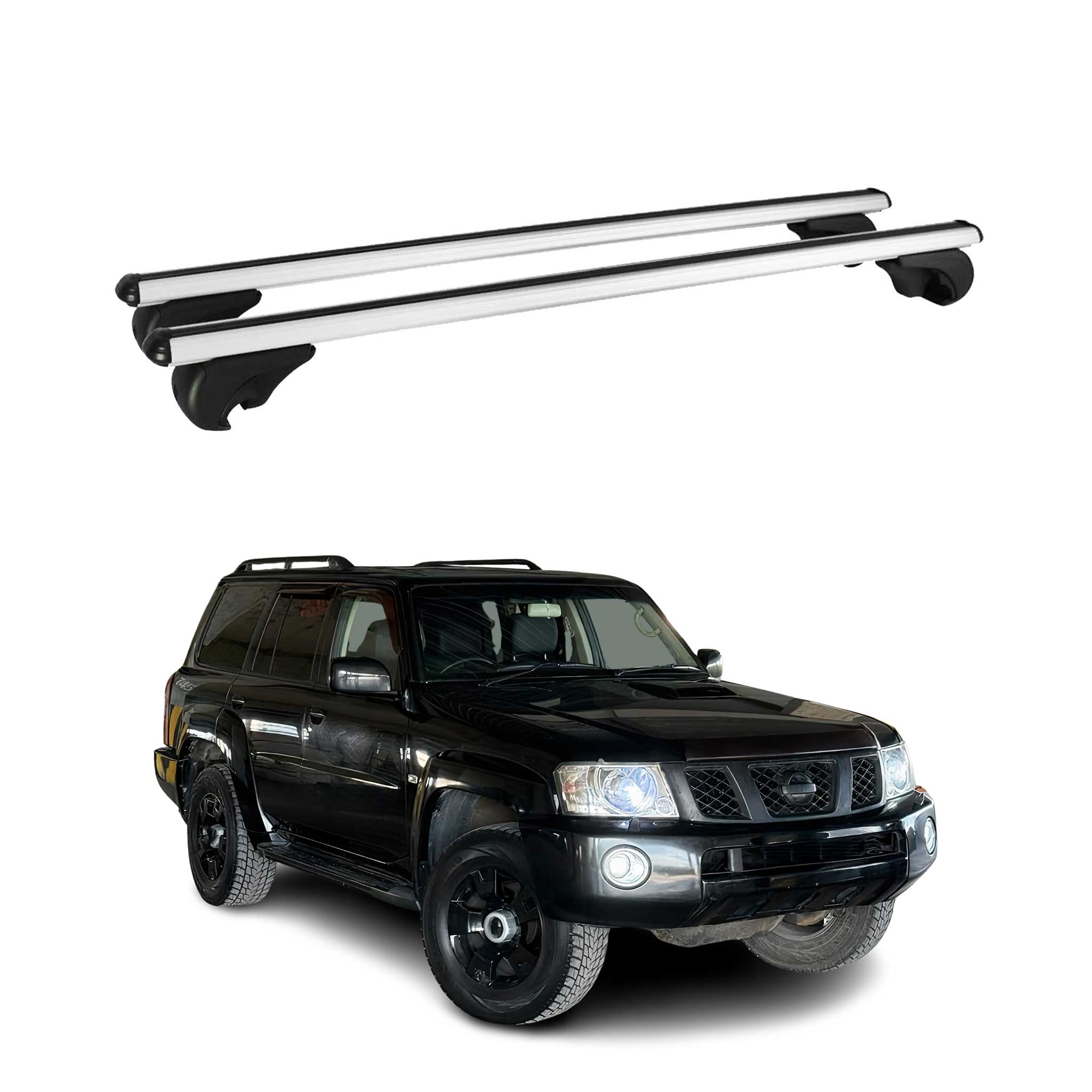 Barres de toit Transversales pour Nissan Patrol GR Y61 1997-2013 Alu Argent