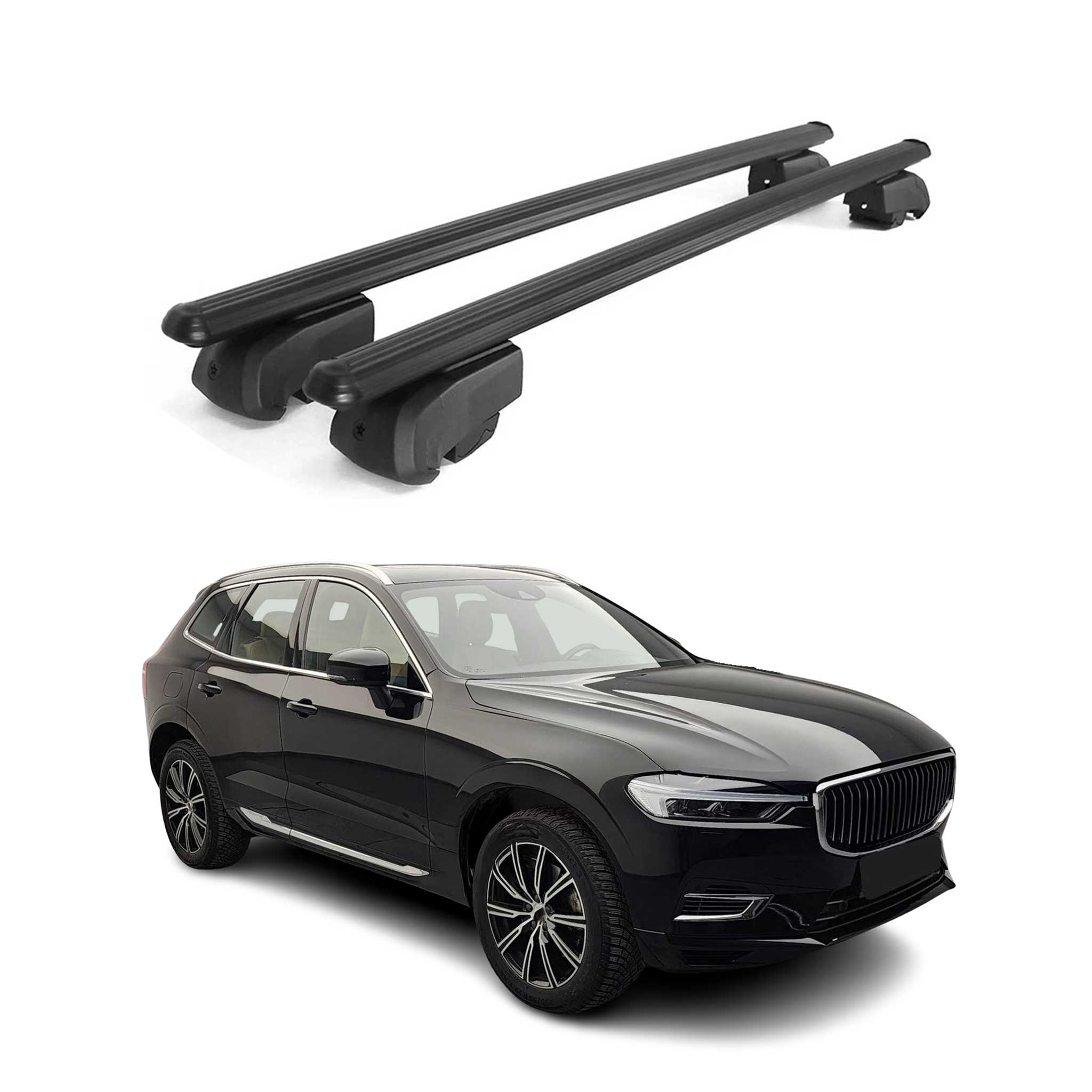 Barres de toit Transversales pour Volvo XC60 2017-2021 Aluminium Noir ABE