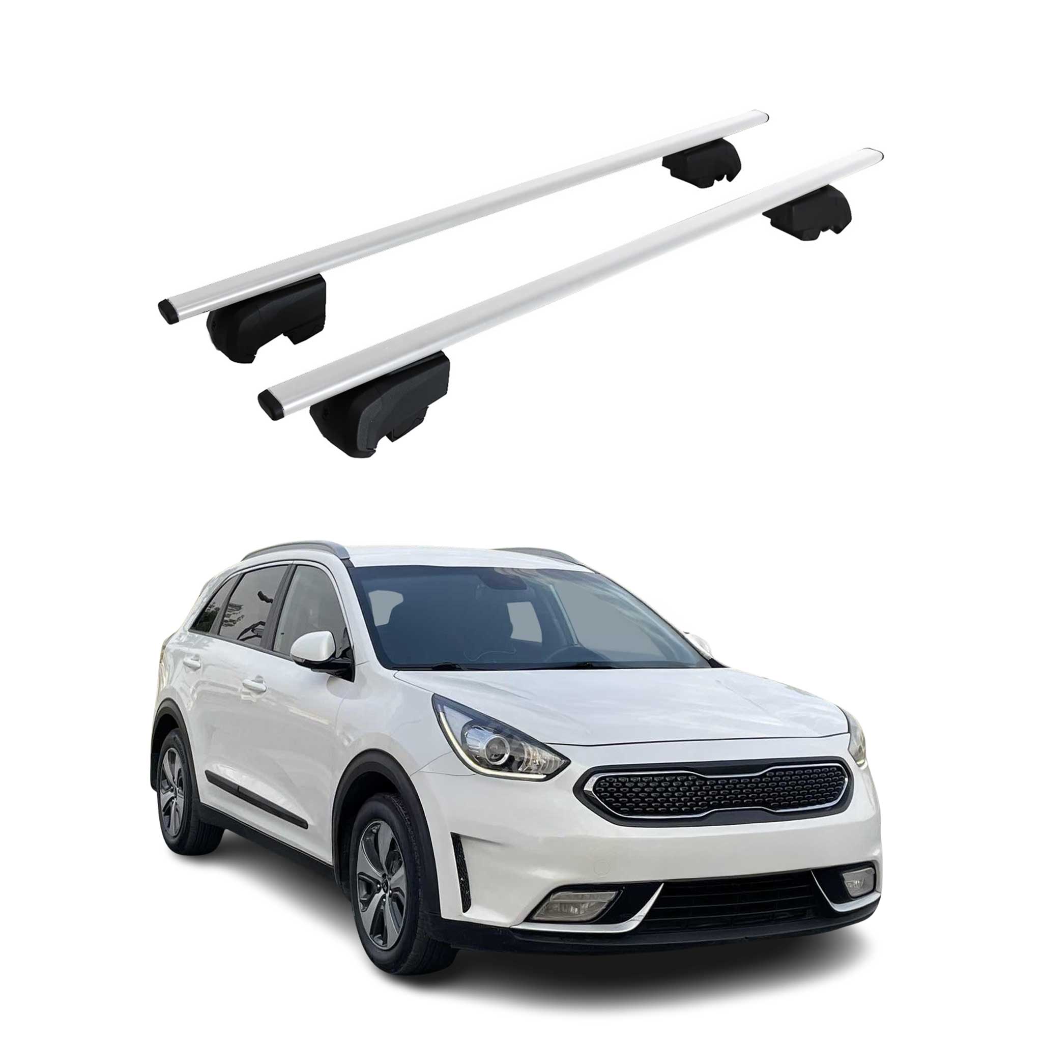 Barres de toit Transversales pour Kia Niro I 2017-2022 Fer Argent ABE