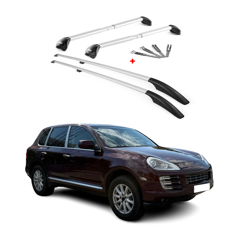 KIT Barres de toit trans+long pour Porsche Cayenne 2002-2010 Alu Gris