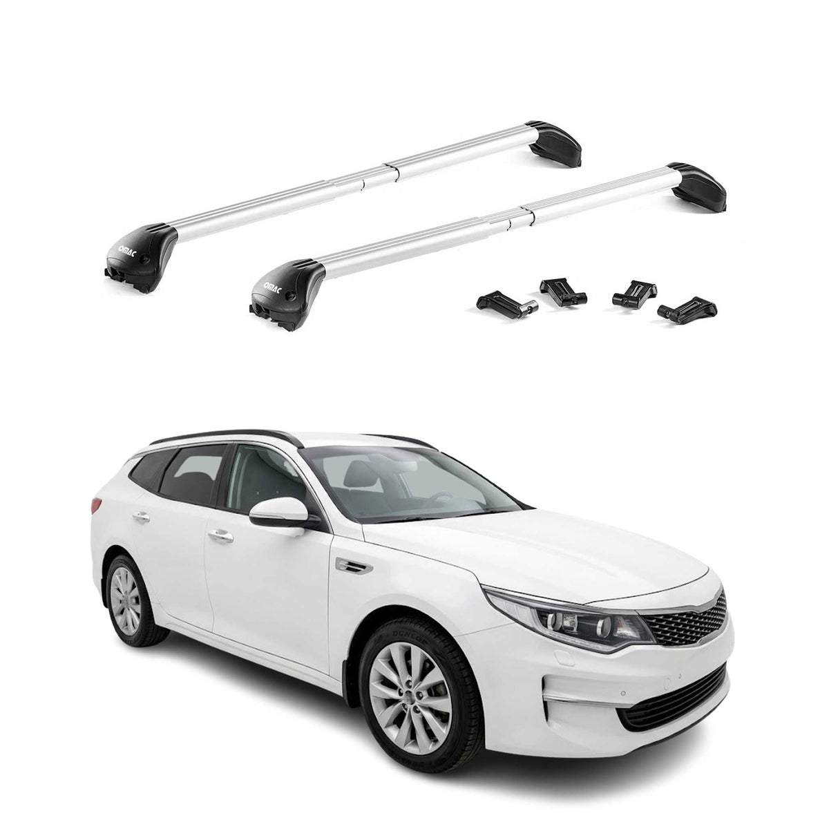 Barres de toit transversales pour Kia Optima IV Break 2018-2019 FL Alu Gris ABE