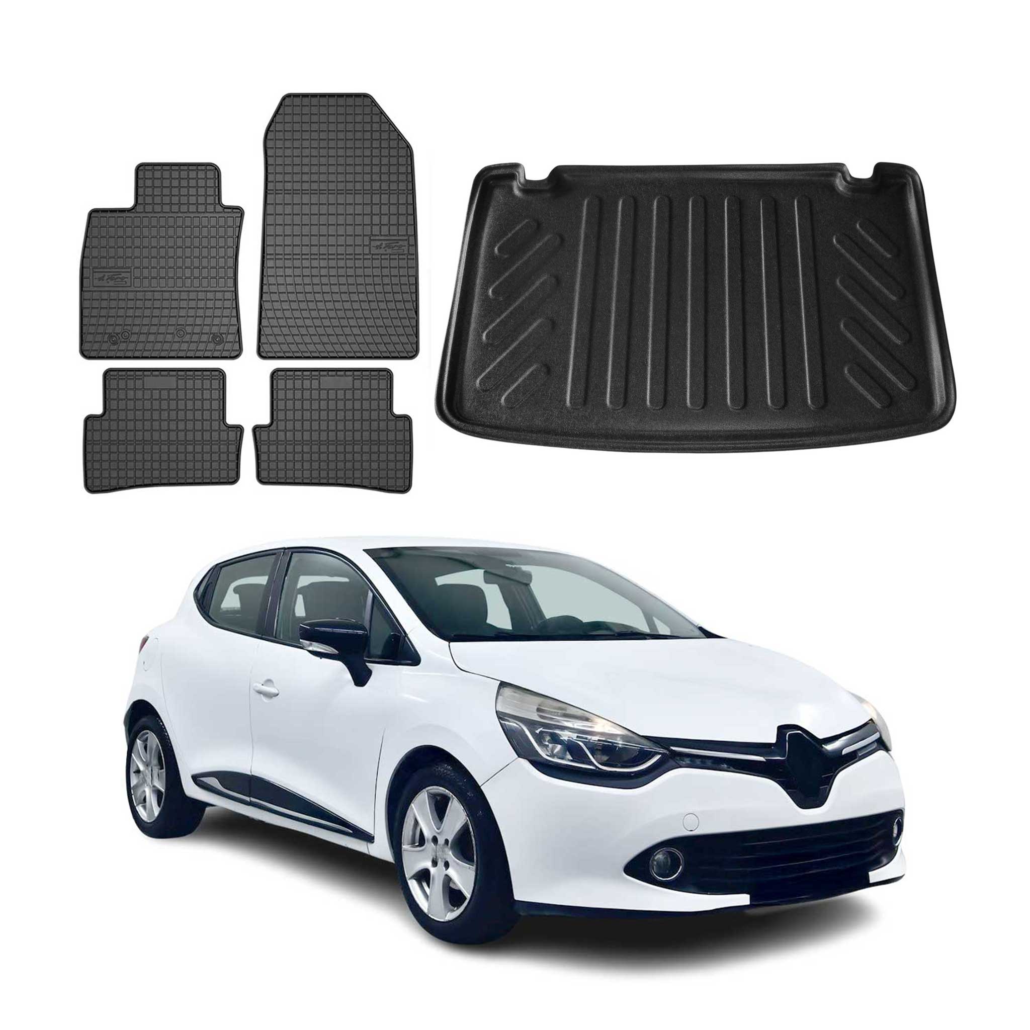 Kit Tapis de sol et coffre pour Renault Clio IV 2012-2018 HB TPE Noir