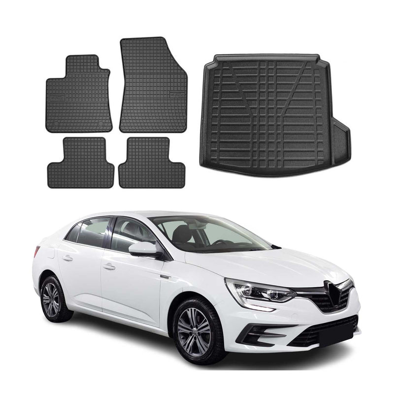 Kit Tapis de sol et coffre pour Renault Megane IV Joy 2016-2024 Berline TPE Noir