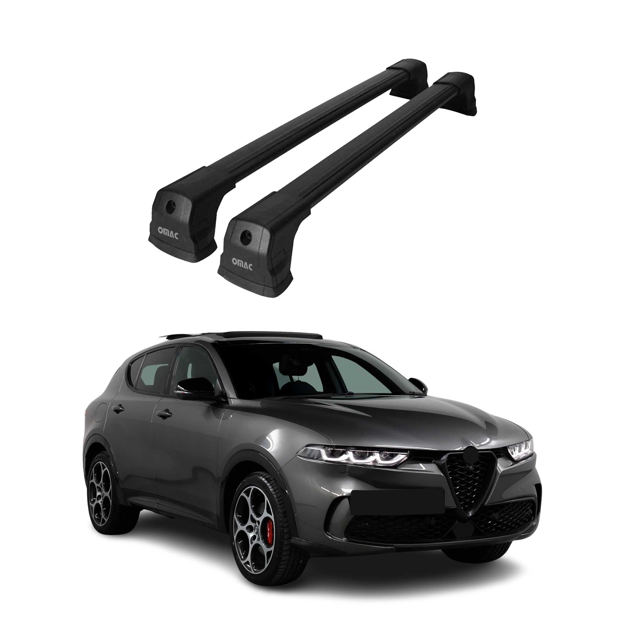 Barres de toit transversales pour Alfa Romeo Tonale 2022-2025 Aluminium Noir 2x