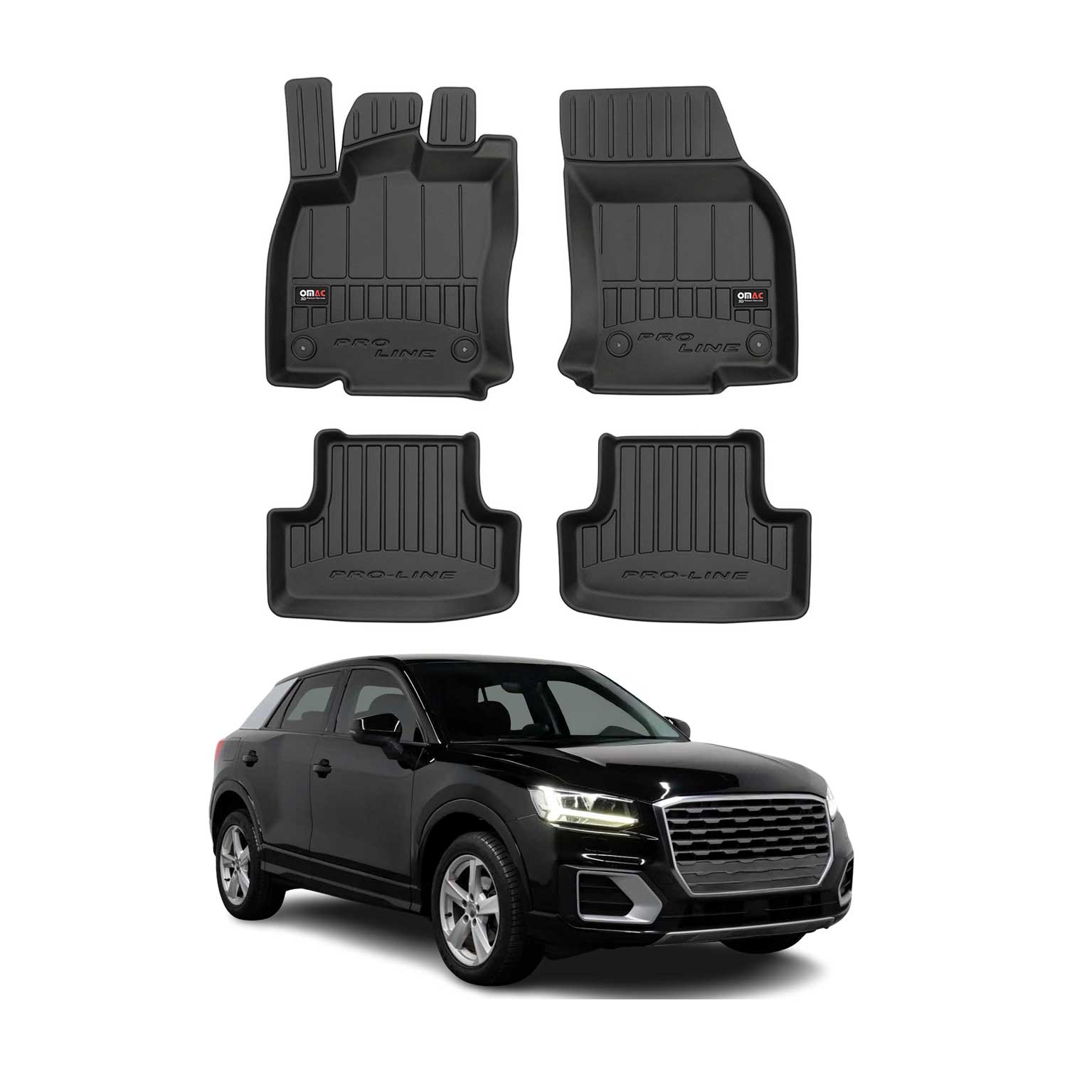 OMAC Tapis de sol caoutchouc pour Audi Q2 2017-2026 Noir Premium