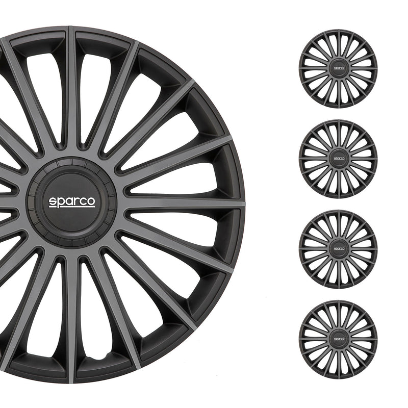 SPARCO Jeu Enjoliveurs de Roues 14 Pouces Noir Gris ABS 4 piéces