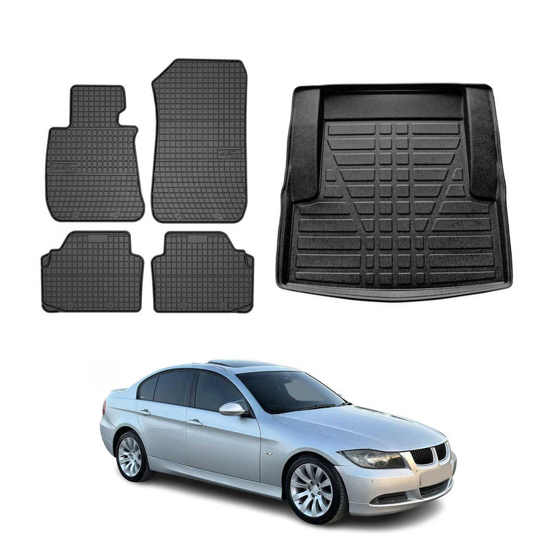 Kit Tapis de sol et coffre pour BMW Série 3 E90 Berline 2004-2011 Noir TPE