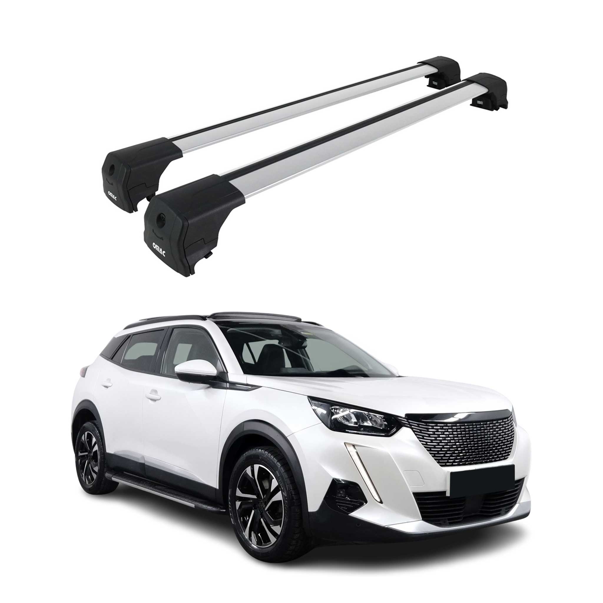 Barres De Toit Transversales pour Peugeot 2008 2020-2023 Aluminium Gris ABE