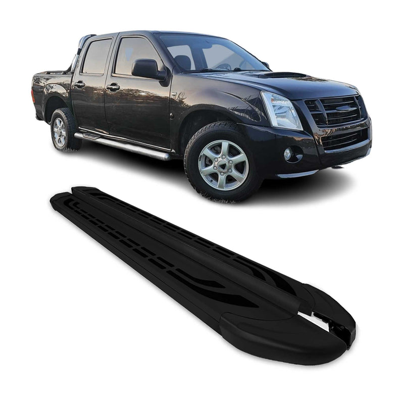 Marchepieds Latéraux pédale pour Isuzu D-Max Double Cab 2002-2012 Alu Noir 2Pcs