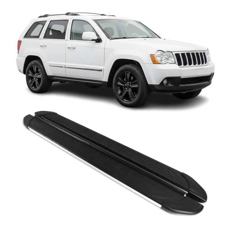 Marchepieds Latéraux pour Jeep Grand Cherokee 2005-2011 Alu Gris Noir 2Pcs