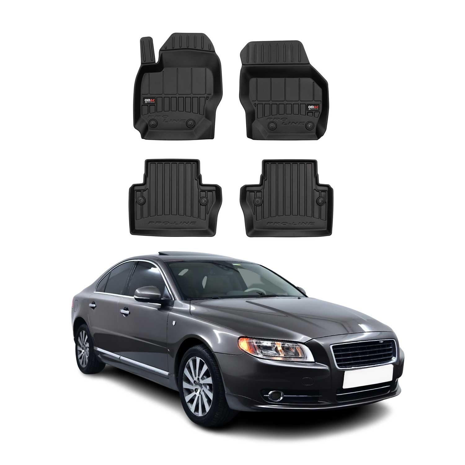 OMAC Tapis de sol en caoutchouc pour Volvo S80 XC70 V70 2007-2016 Noir Premium