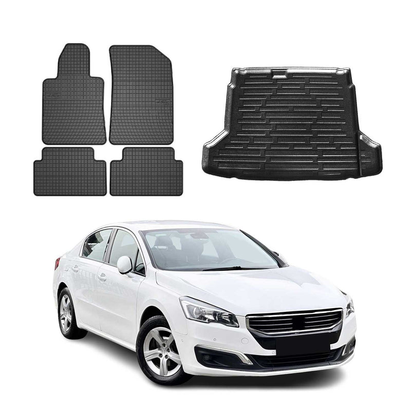 Kit Tapis de sol et coffre pour Peugeot 508 2010-2018 TPE Noir