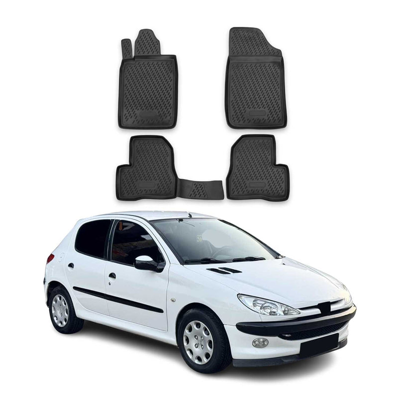 OMAC Tapis de sol pour Peugeot 206 1998-2013 sur mesure en caoutchouc Noir