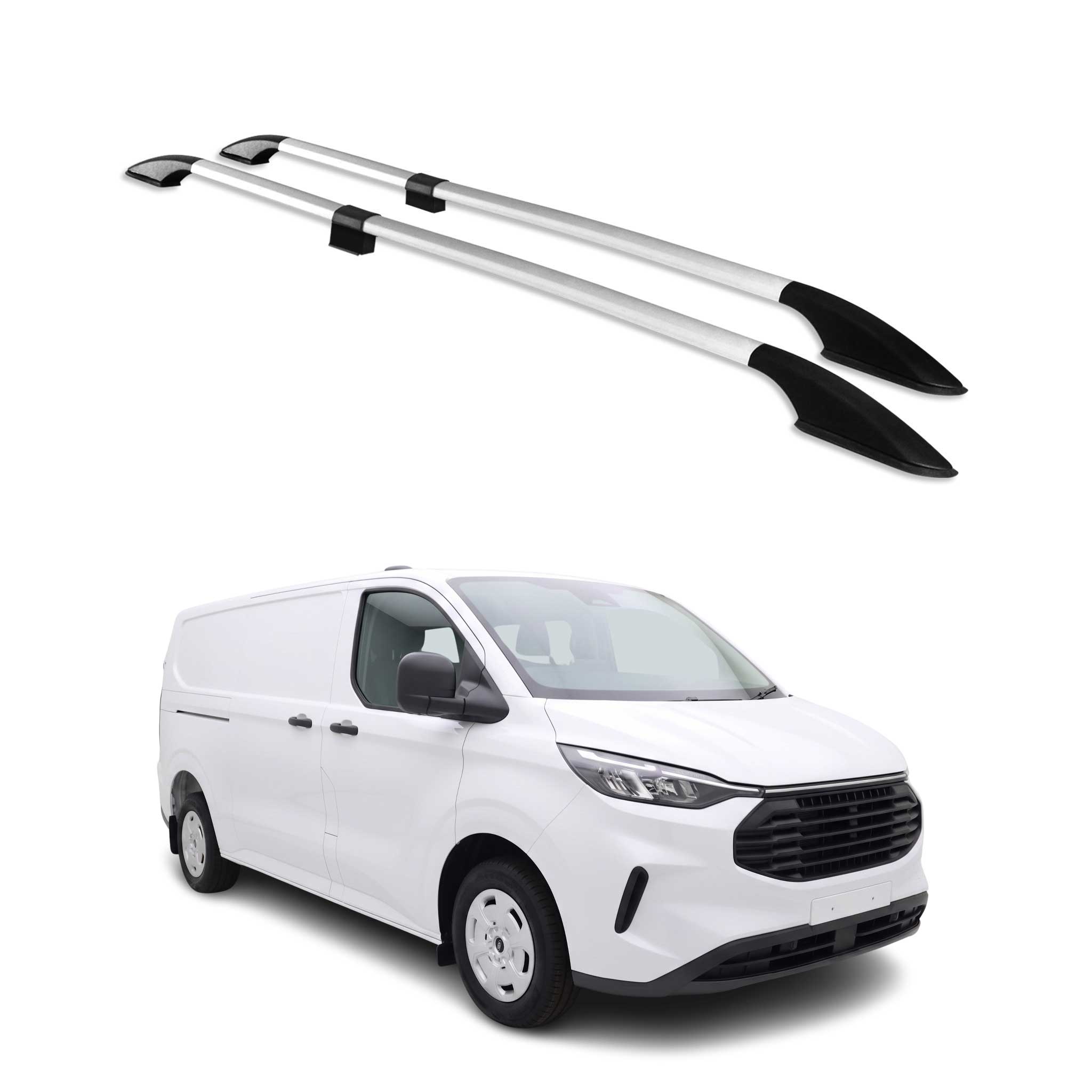 Barres de toit longitudinales pour Ford Tourneo Custom II 2023-2026 L2 Alu Gris