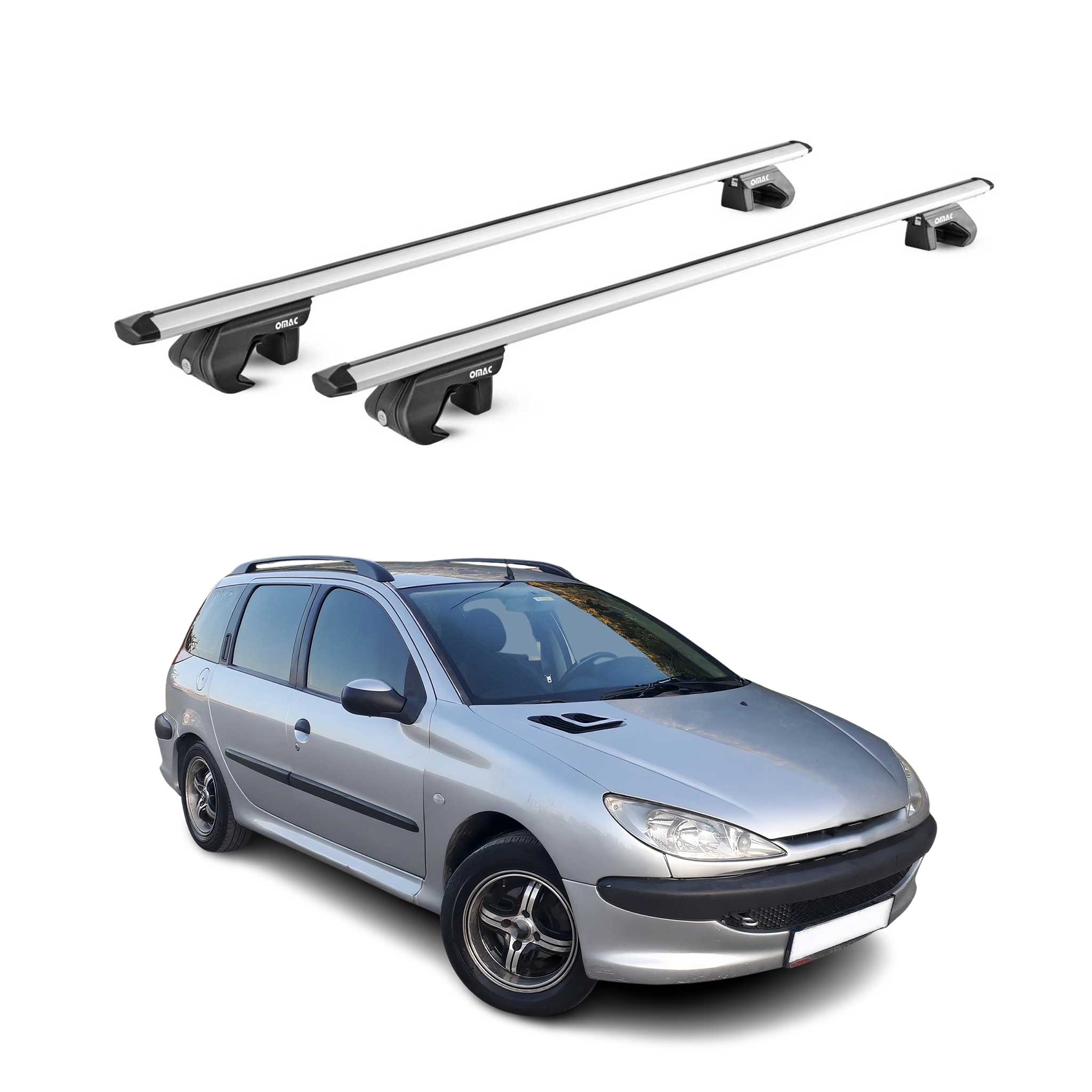 Barres de toit transversales pour Peugeot 206 Break 2002-2013 Alu Gris 2x ABE