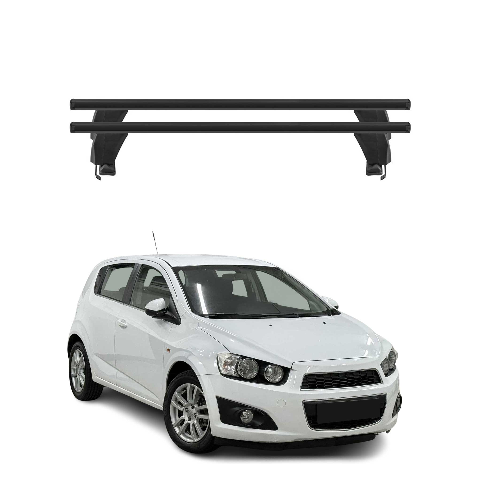 Menabo Barres de toit Transversales pour Chevrolet Aveo T300 2011-2020 Alu Noir