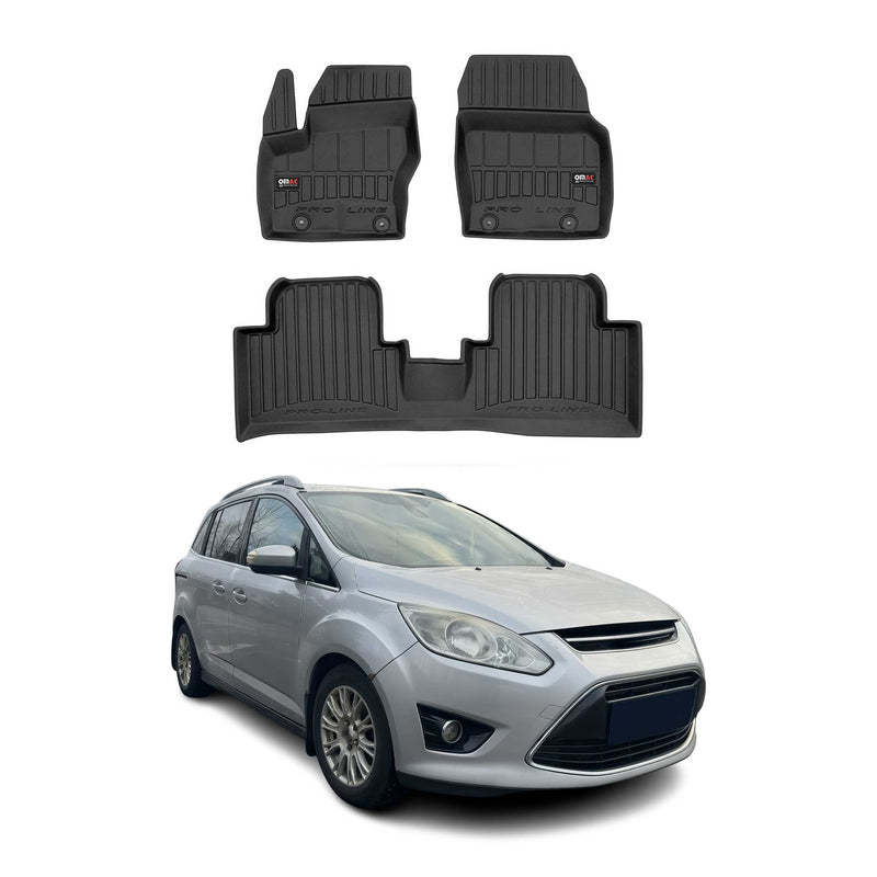 OMAC Tapis de sol en caoutchouc pour Ford Grand C-Max 2010-2019 Noir Premium