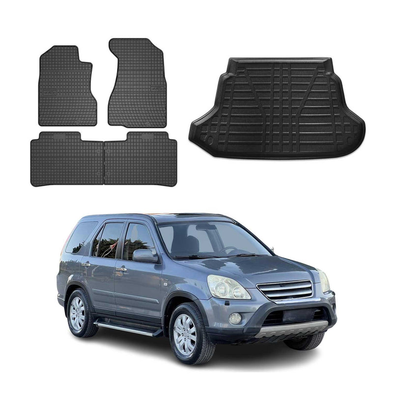 Kit Tapis de sol et coffre pour Honda CR-V 2001-2006 TPE Noir