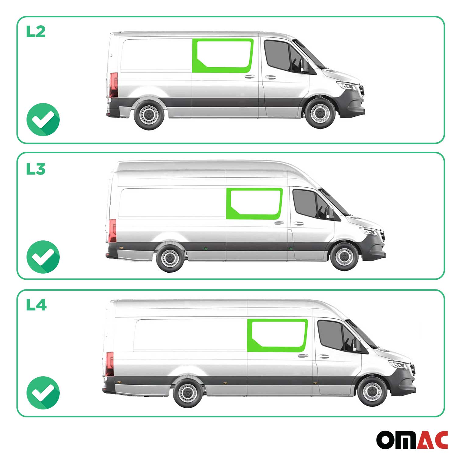 Fixe Vitre Porte pour Mercedes Sprinter W907 2018-2026 L2-3-4 Porte Coulissante