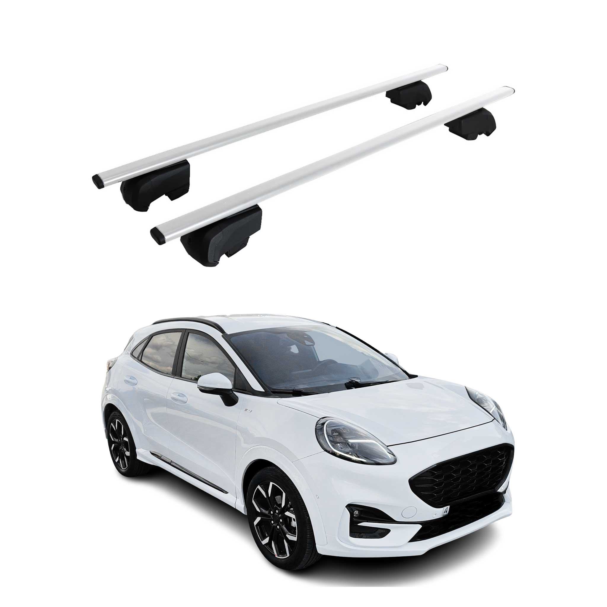 Barres de toit Transversales pour Ford Puma 2020-2023 Fer Argent ABE