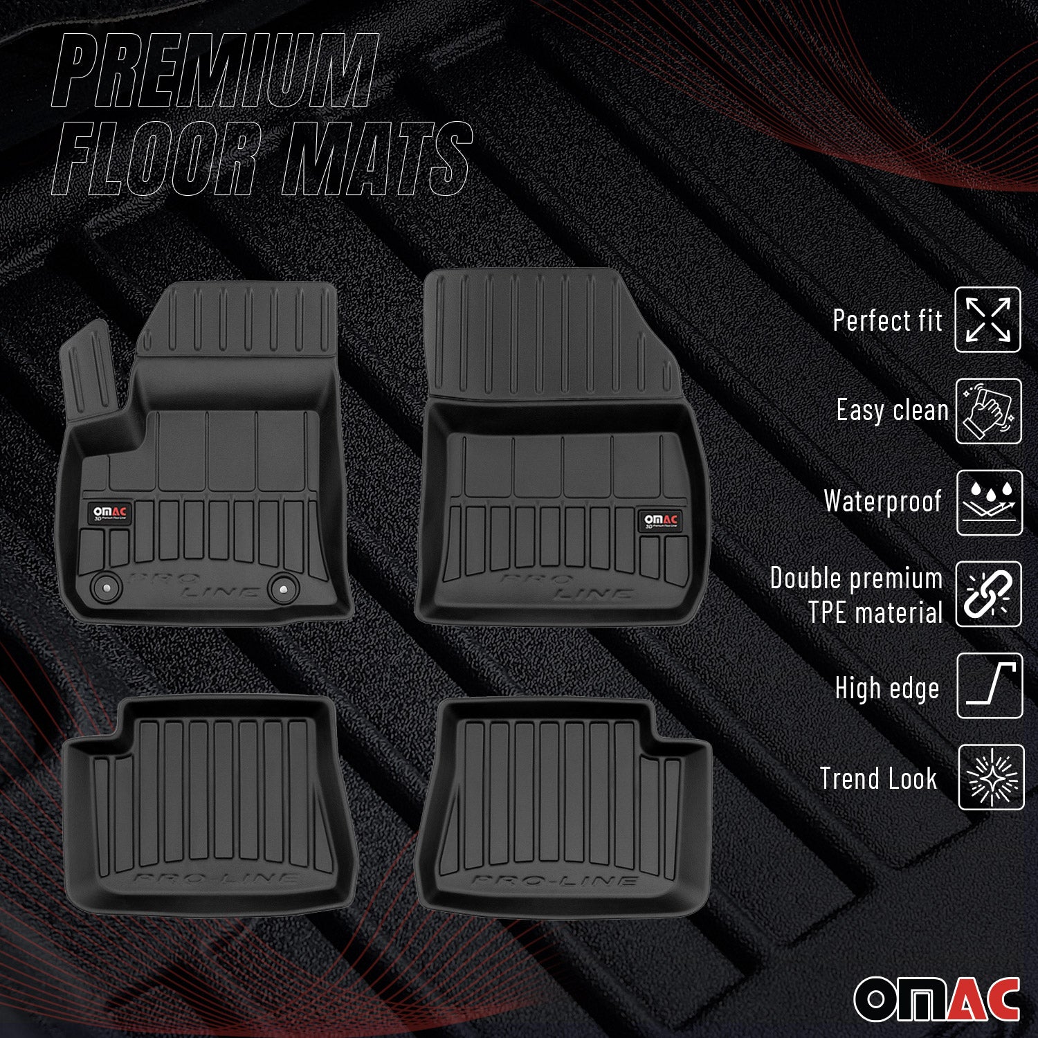 OMAC Tapis de sol en caoutchouc pour Opel Corsa-e F 2019-2023 Noir Premium