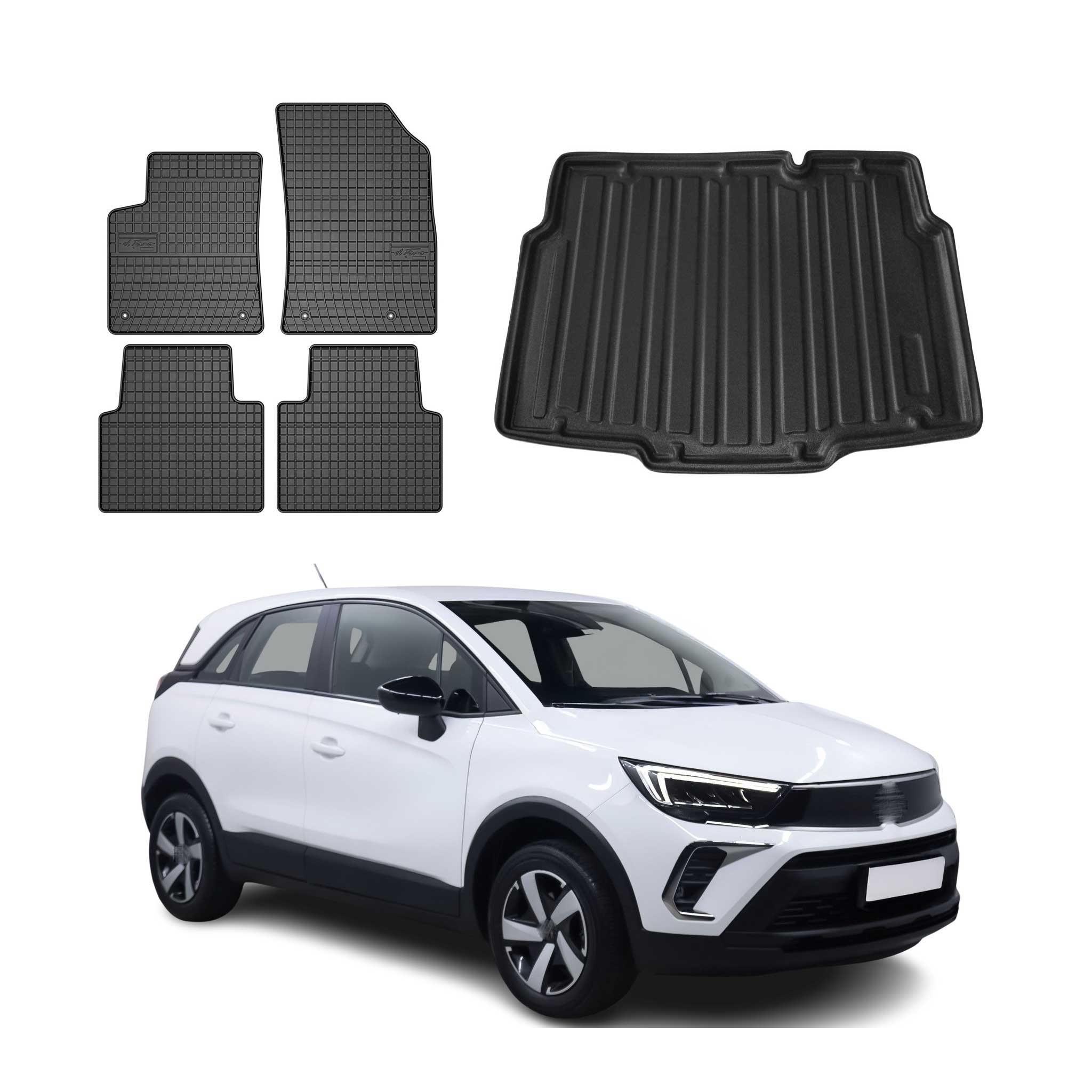 Kit Tapis De Sol Et Coffre Pour Opel Crossland 2017-2024 TPE Noir
