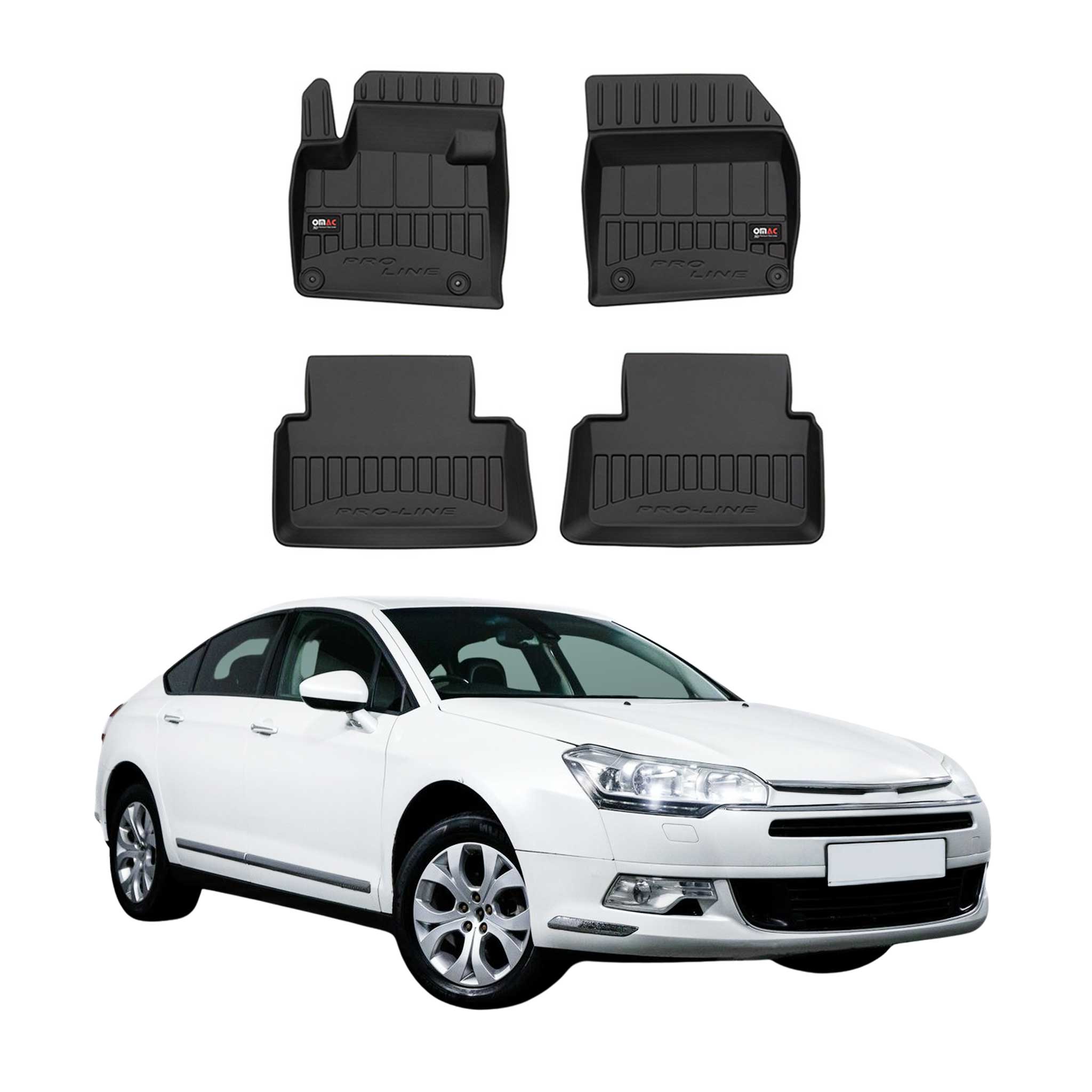 OMAC Tapis de sol caoutchouc pour Citroen C5 Berline Break 2008-17 Noir Premium