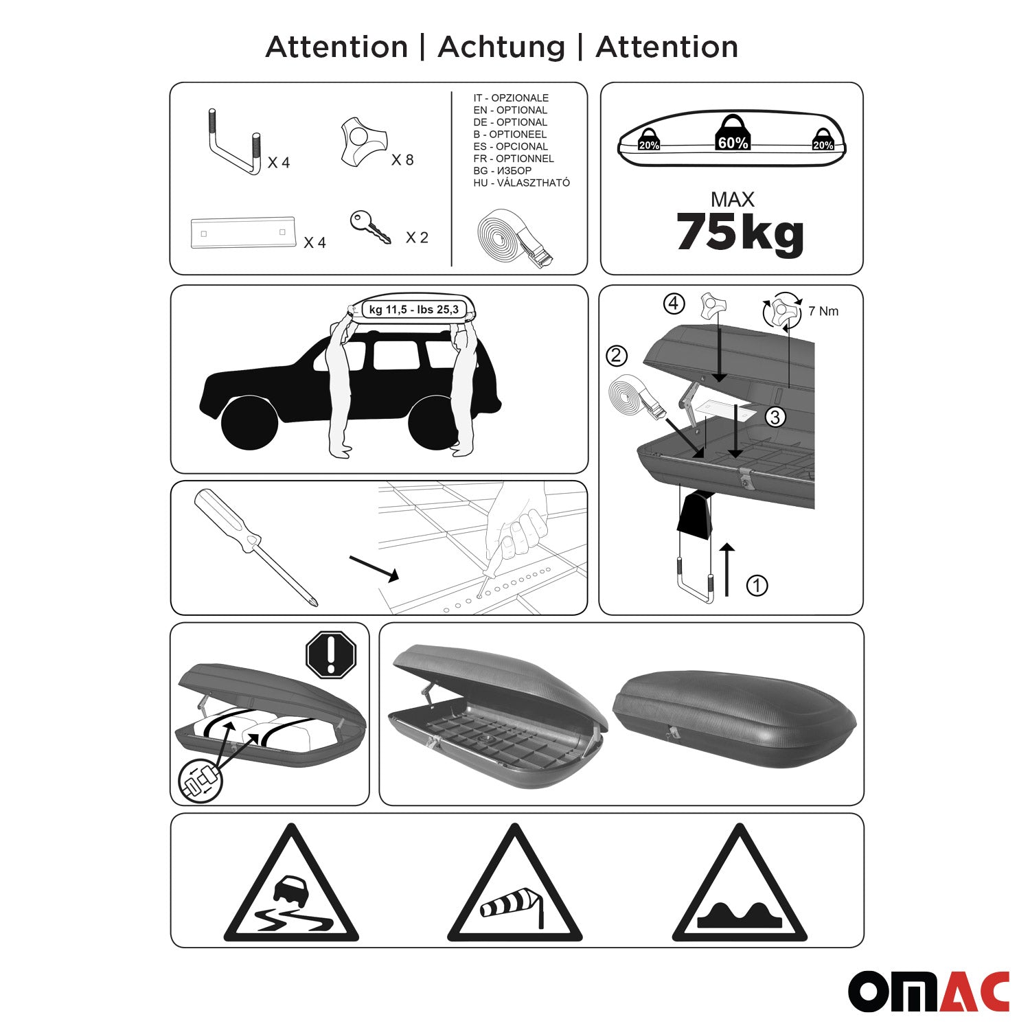 OMAC Coffre de toit 480 litres en fibre de carbone texturée homologué