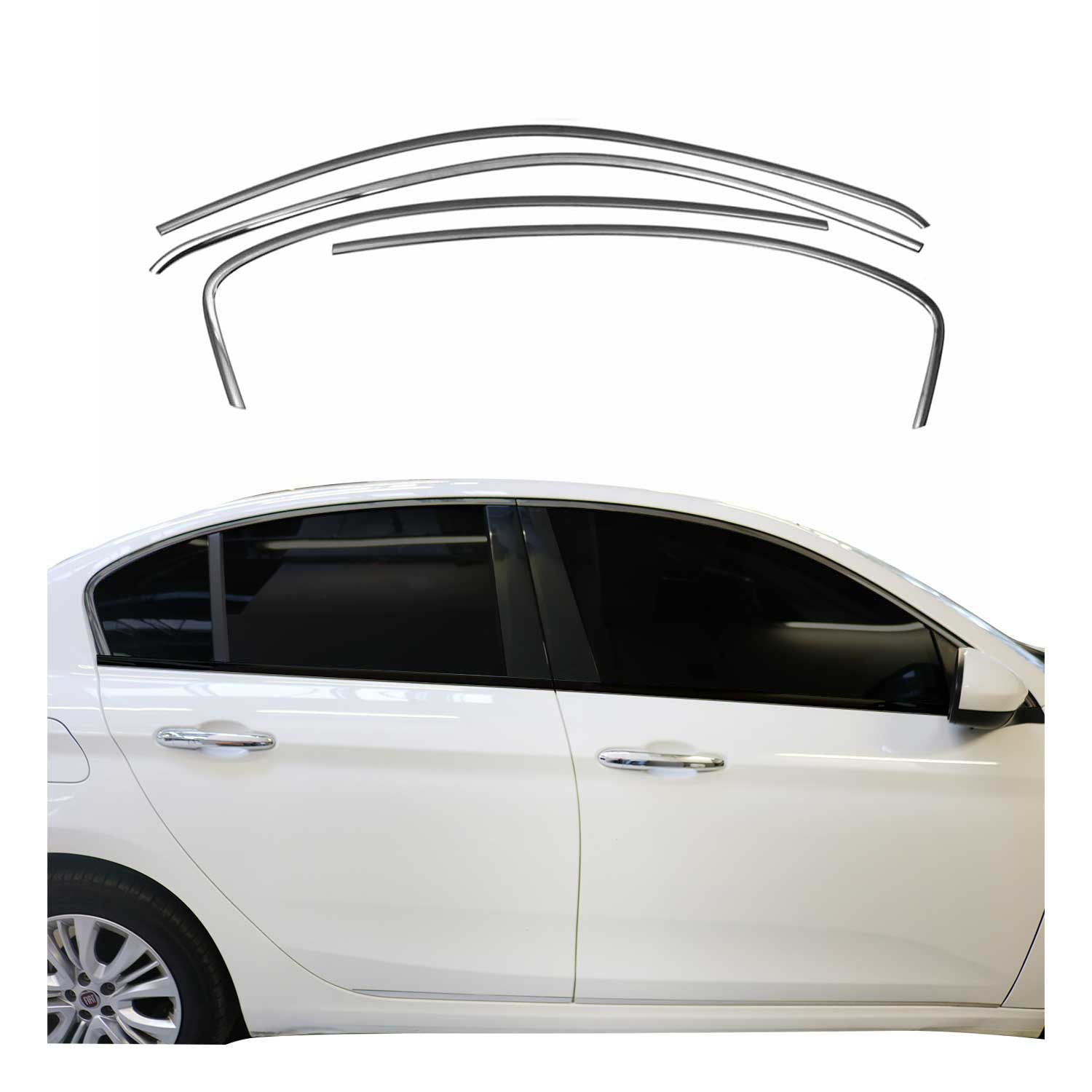 Garniture de Fenêtre pour Fiat Tipo 2015-2026 Berline HB Acier Inox Foncé