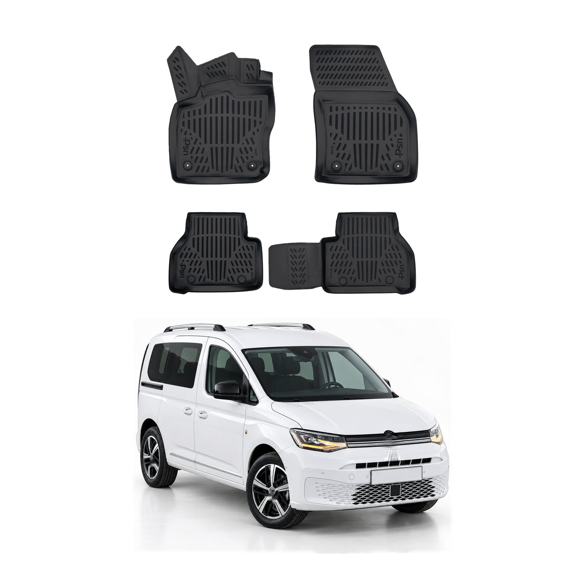 Tapis de sol pour Volkswagen Caddy 2021-2027 Noir 3D en Caoutchouc TPE 4Pcs