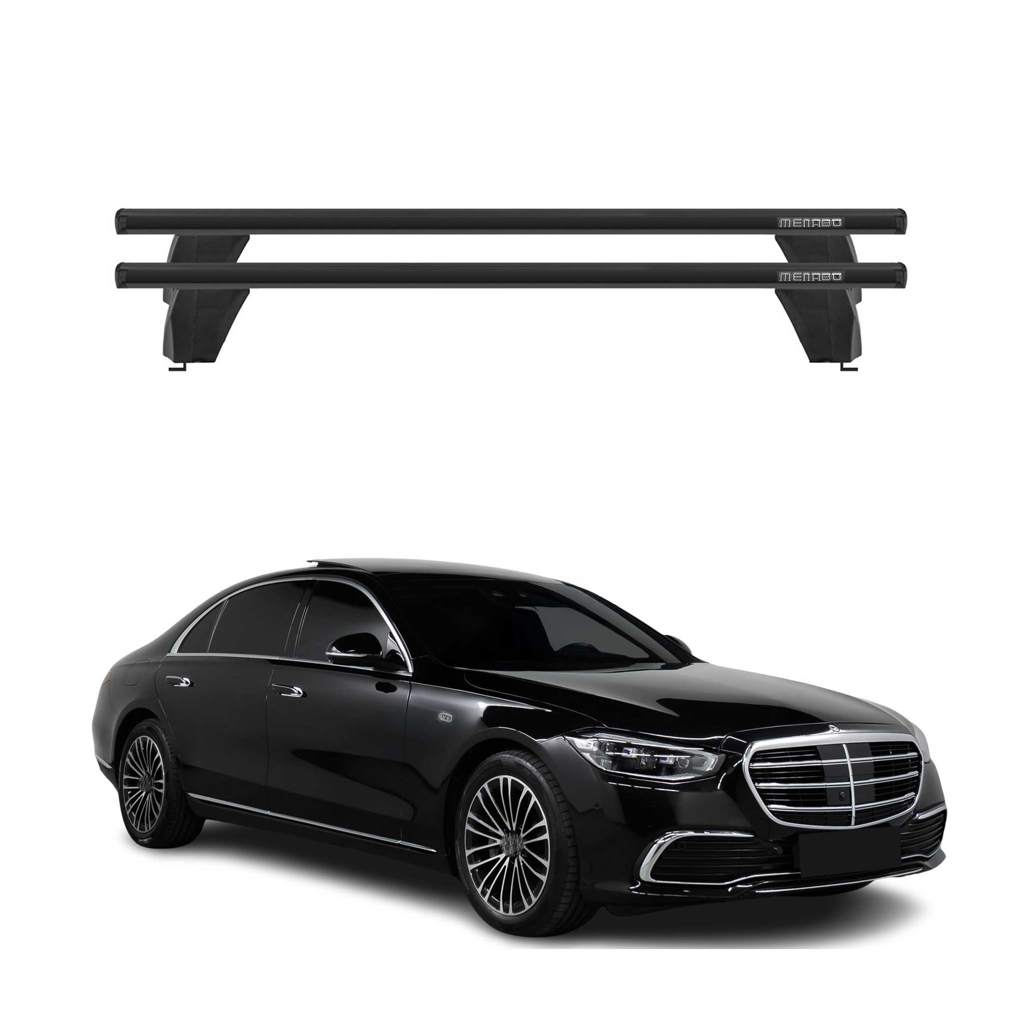 Menabo Barres de toit transversales pour Mercedes Classe S W223 2021-26 Alu Noir