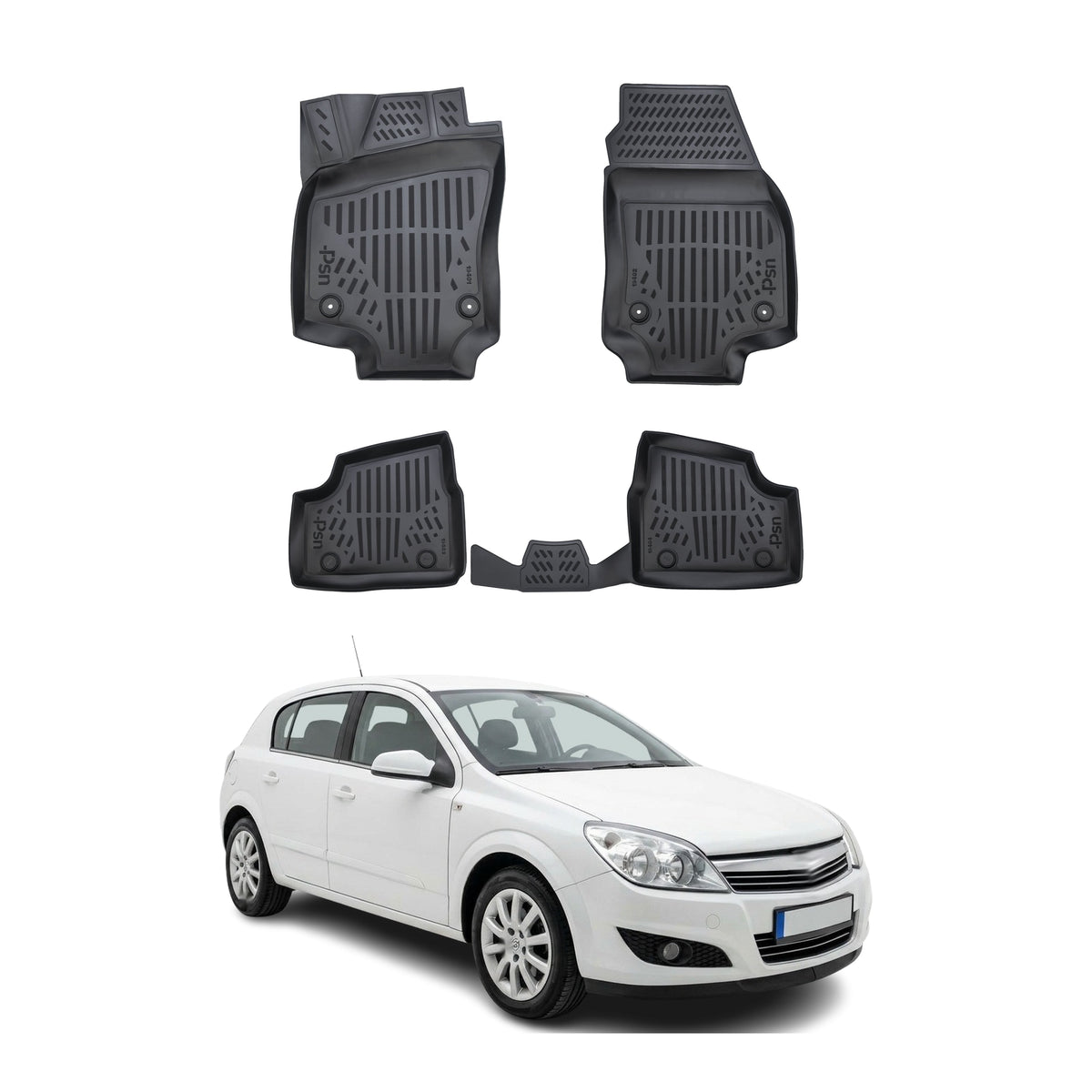 Tapis de sol pour Opel Astra H 2005-2009 Noir 3D en Caoutchouc TPE 4x
