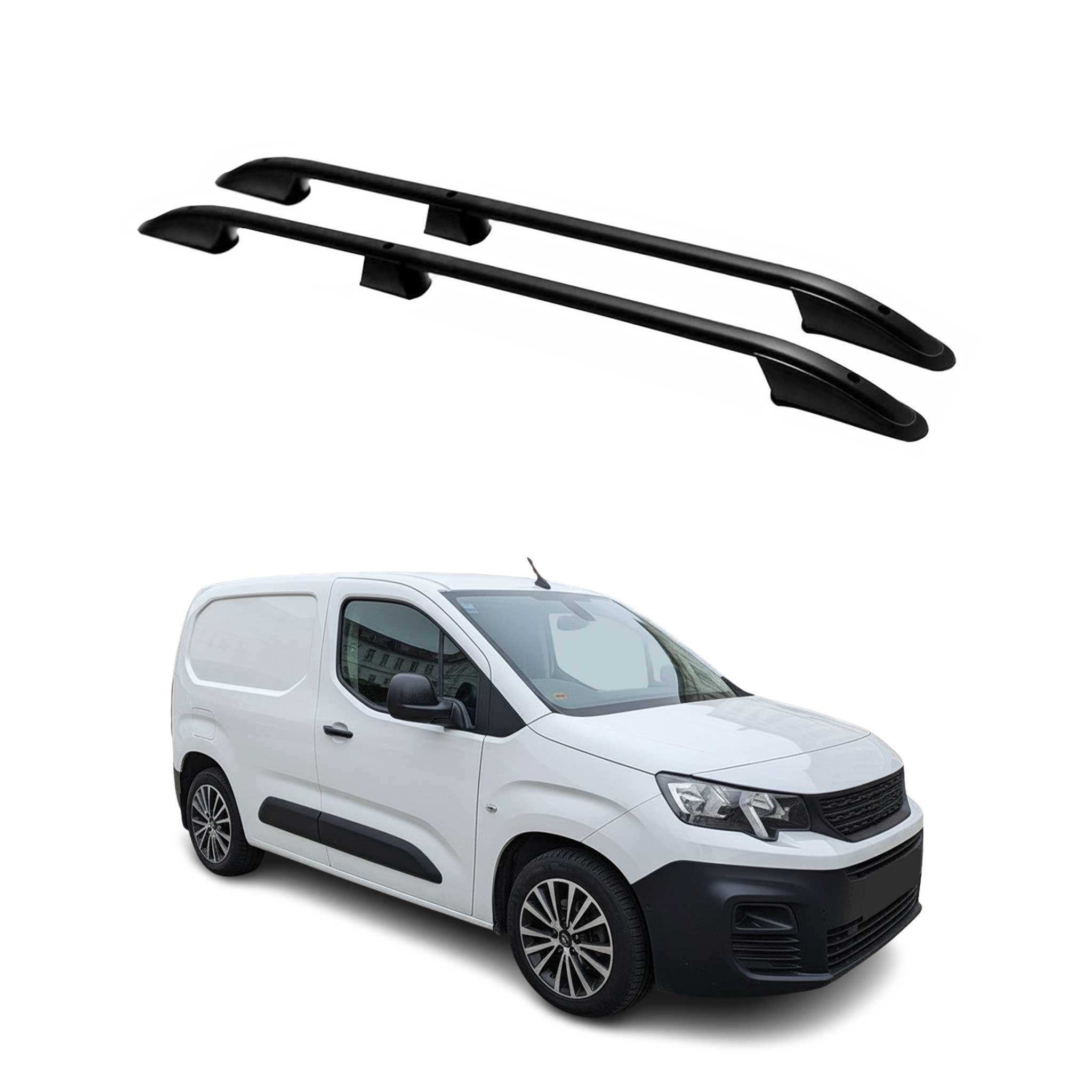Barres de toit longitudinales pour Peugeot Partner 2018-2024 L1 Court Alu Noir