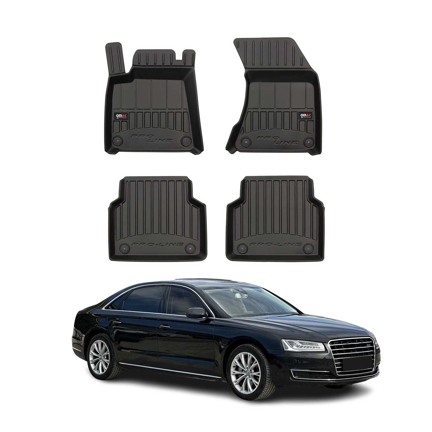 OMAC Tapis de sol caoutchouc pour Audi A8 Standart 2009-2018 Noir Premium