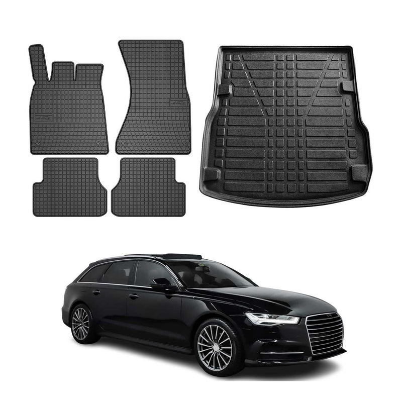 Kit Tapis de sol et coffre pour Audi A6 C7 Break Allroad 2011-2018 Noir TPE