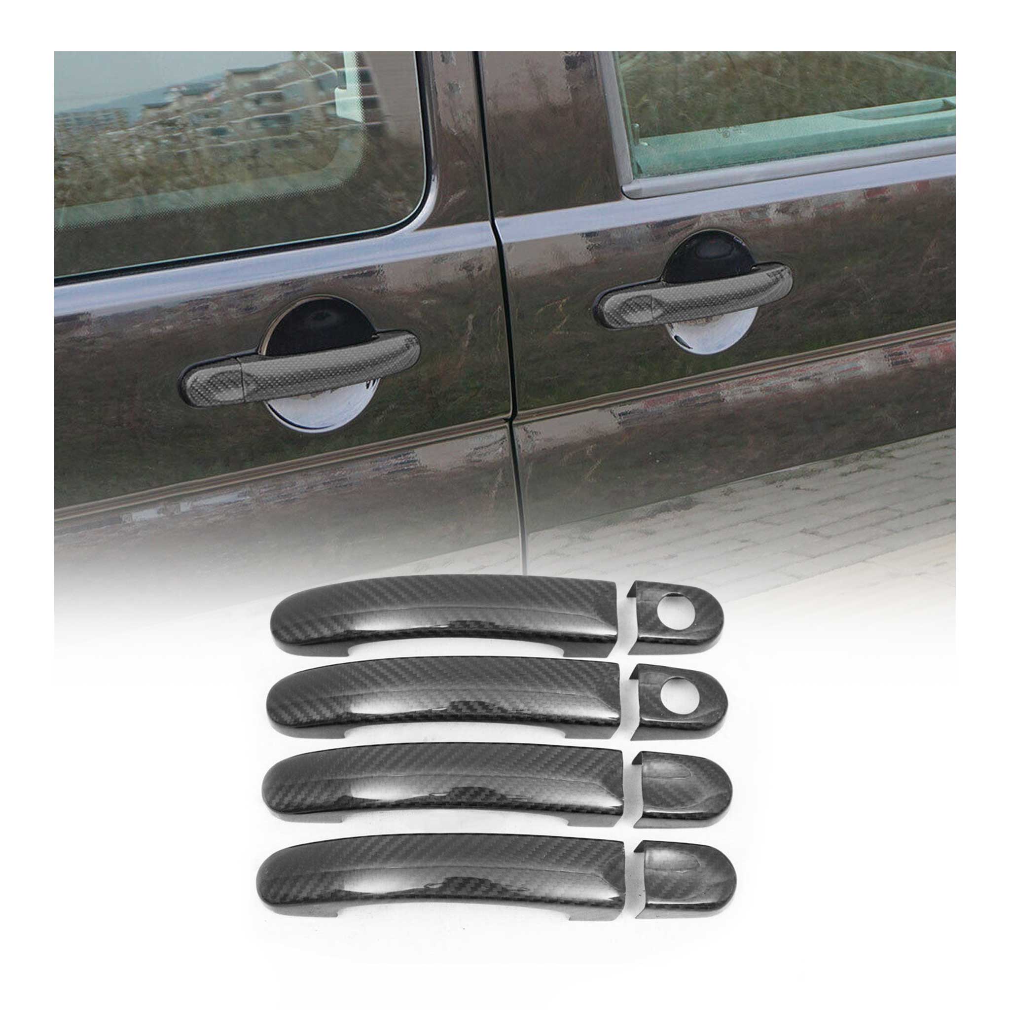 Couverture de poignée de porte pour VW Transporter T5 2003-2015 en Carbone Noir