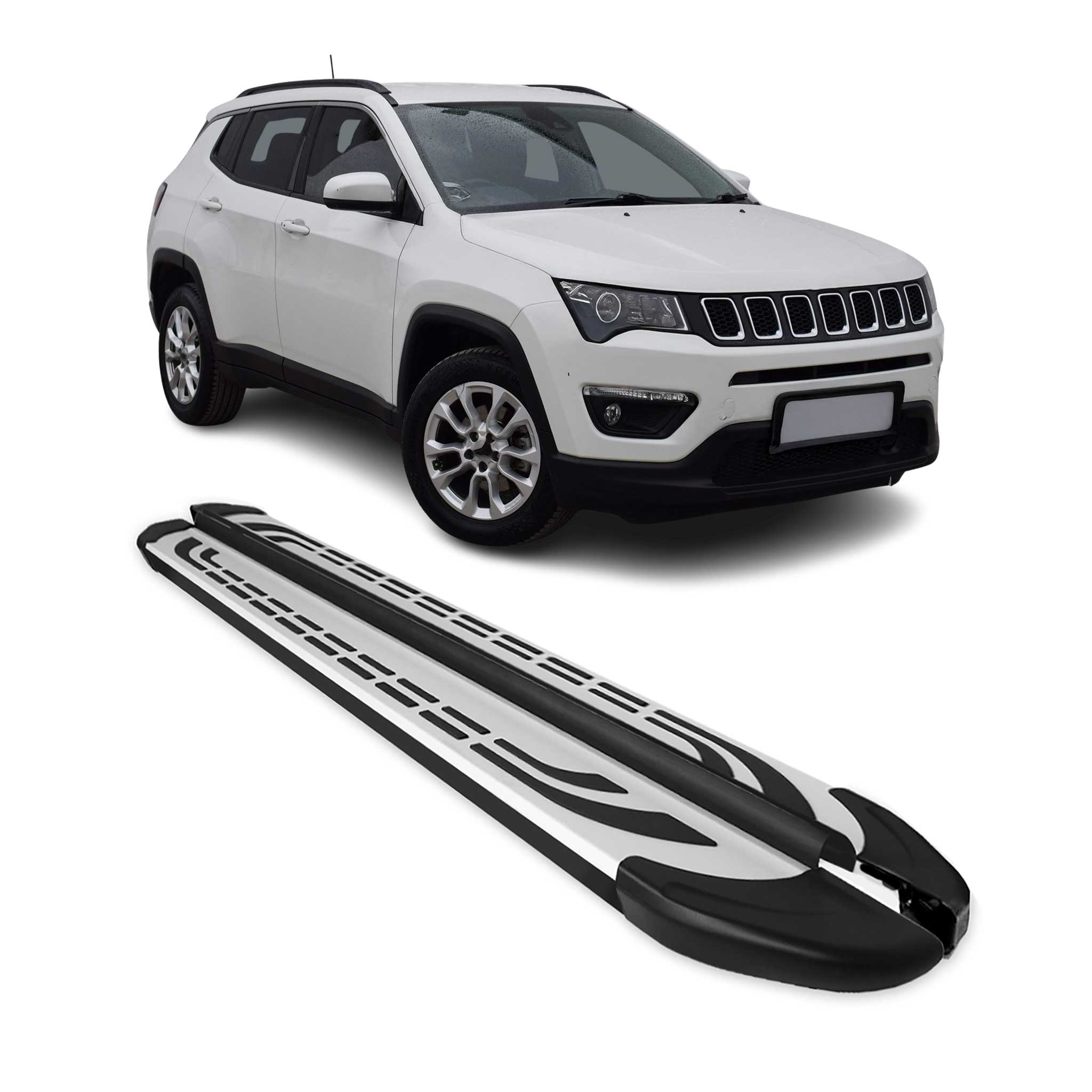 Marchepieds Latéraux pédale pour Jeep Compass 2017-2025 Aluminium Gris Noir 2x