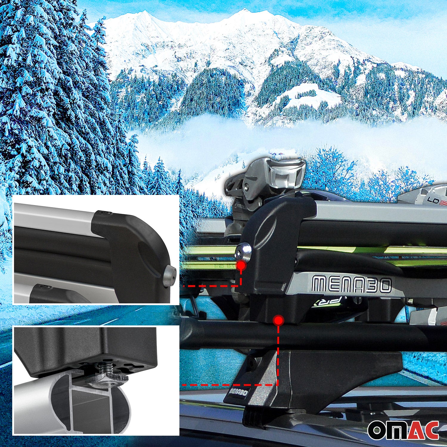 Porte-Skis Menabo Porte-Snowboard Universel Verrouillable Noir 2Pcs