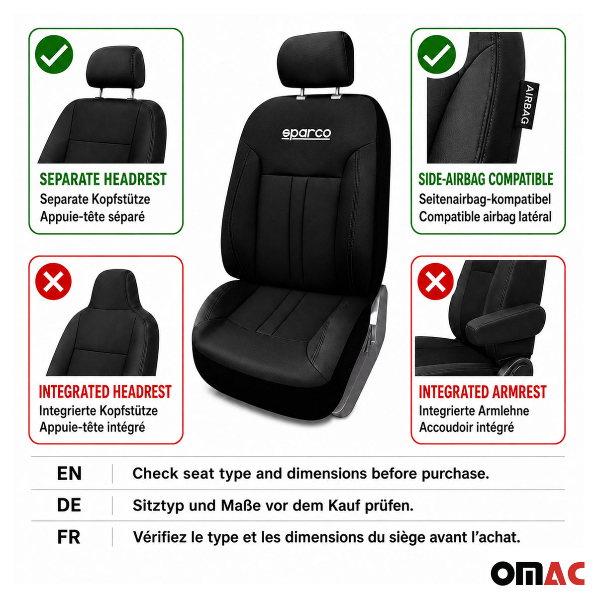 SPARCO housses de siège voiture housses de protection universelles noir et gris