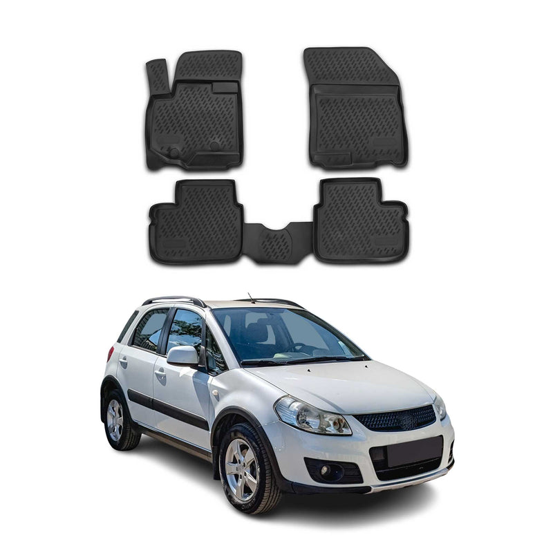 Tapis de sol pour Suzuki SX4 2007-2014 en caoutchouc TPE 3D Noir 4Pcs