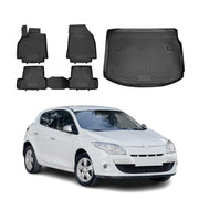 Kit Tapis de sol et coffre pour Renault Megane 2010-2016 HB en Caoutchouc Noir