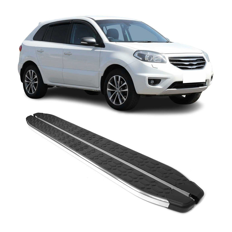 Marchepieds Latéraux pour Renault Koleos 2007-2017 inox Brillant Argent Noir 2x