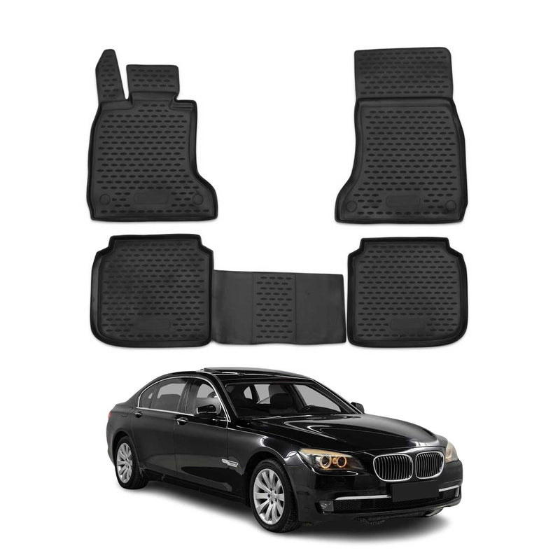 OMAC 3D Tapis de sol pour BMW Série 7 F02 Long 2008-2015 caoutchouc Noir 4Pcs