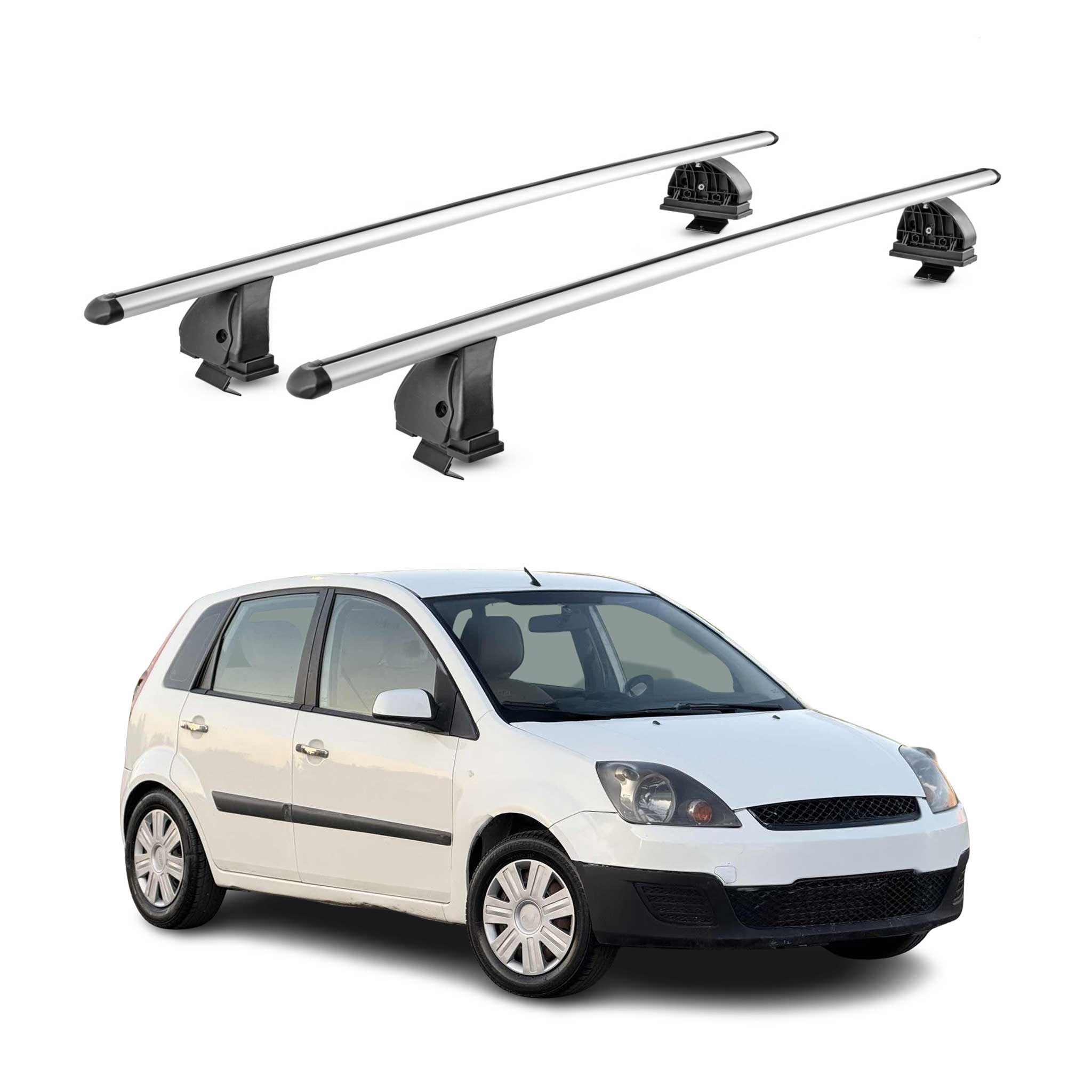 Barres de toit transversales Alu pour Ford Fiesta V HB 2002-2008 TÜV Gris 2Pcs