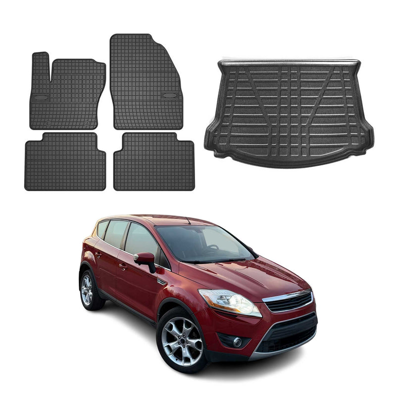 Kit Tapis de sol et coffre pour Ford Kuga 2008-2012 TPE Noir