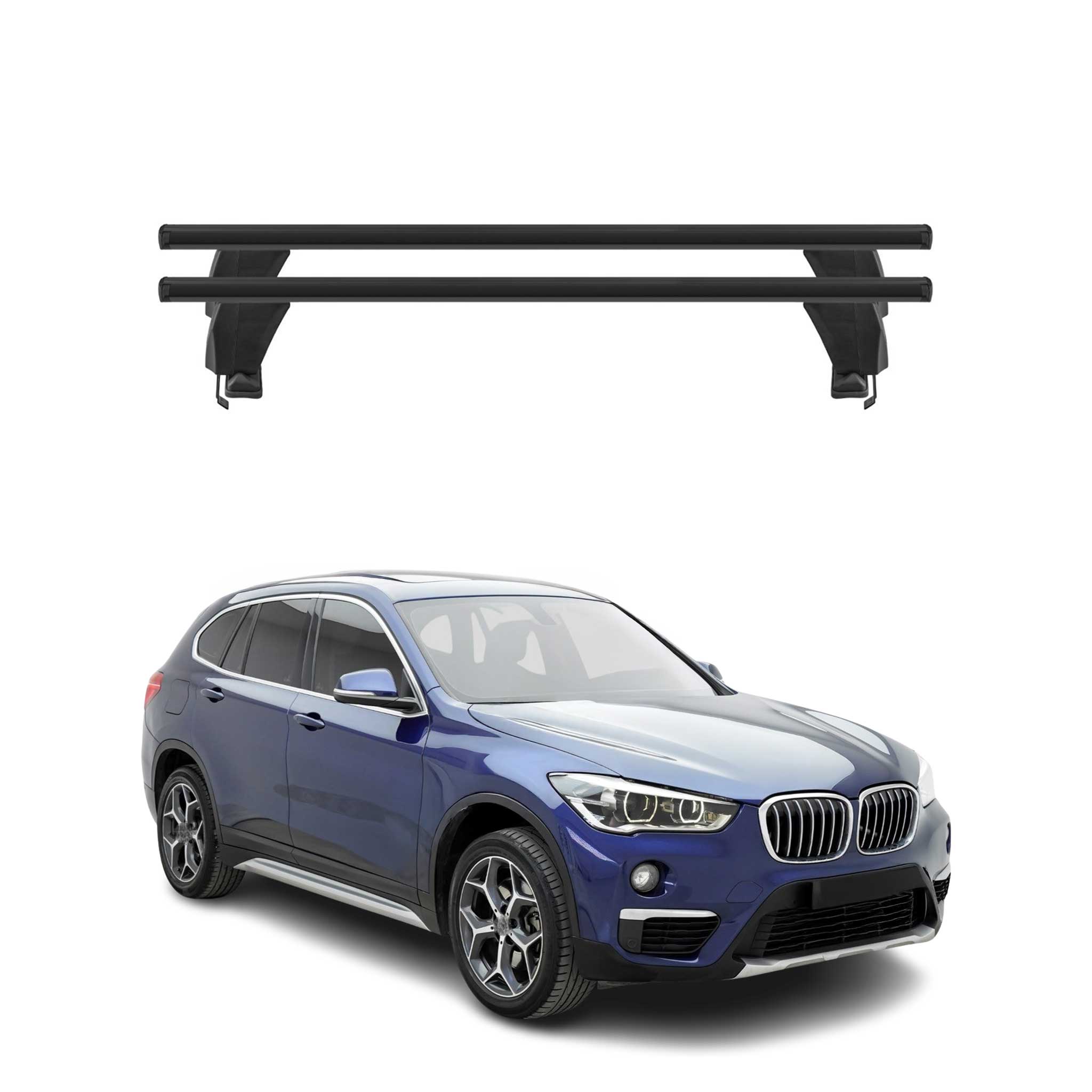 Menabo Barres de toit Transversales pour BMW X1 F48 2019-2022 FL Alu Noir 2x