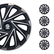 SPARCO Jeu Enjoliveurs de Roues 15 Pouces Argenté Noir en ABS 4 piéces