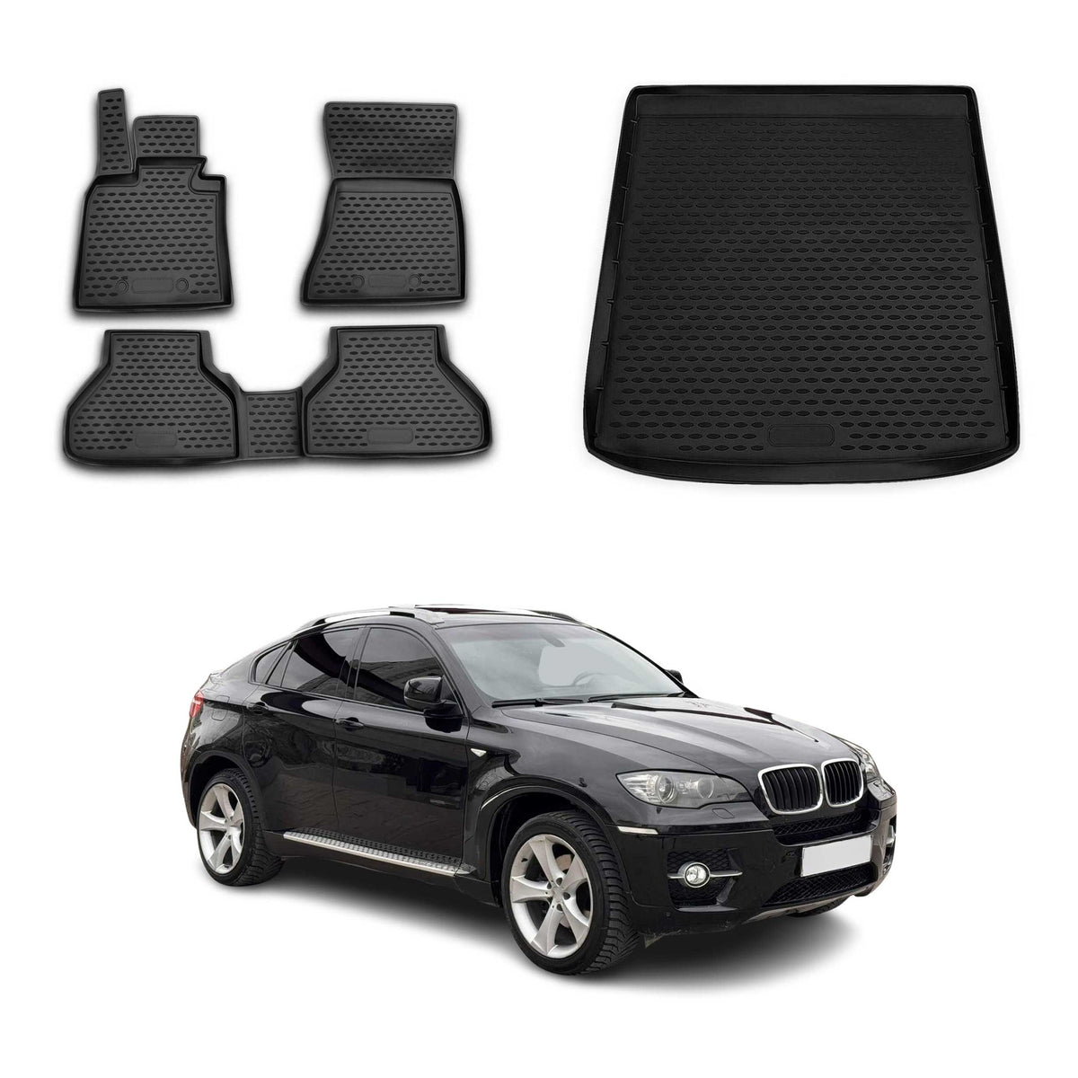 OMAC Kit Tapis de Sol et Coffre pour BMW X6 E71 2007-2014 Noir