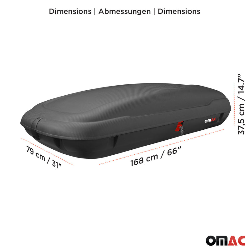 OMAC Coffre de toit 400 litres en fibre de carbone texturée homologué TÜV